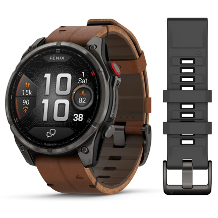 Garmin Fenix 8 Pro - 47 mm, AMOLED Sapphire, Carbon grey DLC titanium with Chestnut leather band (010-03198-40)