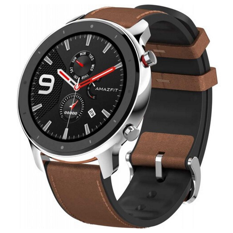 Смарт часы Amazfit GTR 47mm Stainless steel / Brown leather strap