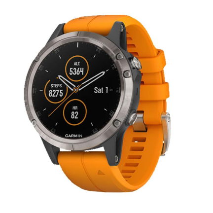 Смарт Часы Garmin Fenix 5 Plus Sapphire Titanium / Solar Flare Orange Band